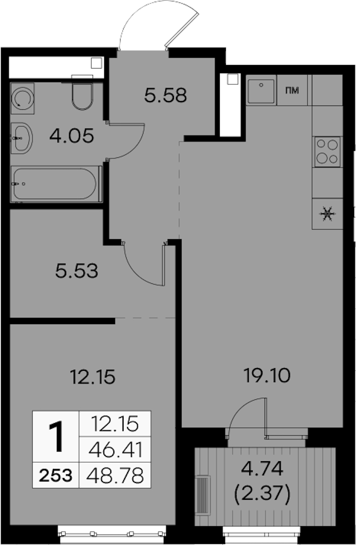 1-комнатная квартира 48.78 м², 2/7 эт., ЖК «Glorax City Балтийская»